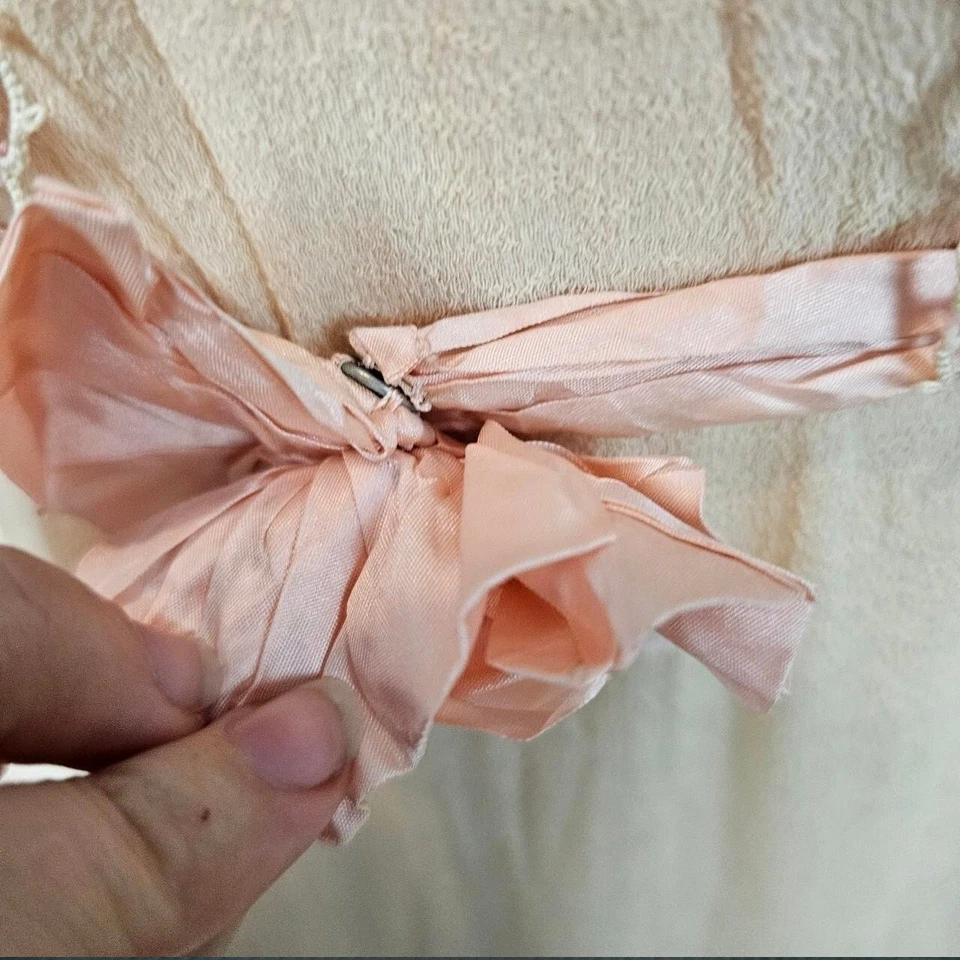 Antiguo Maxi Vestido Lencería Vintage Años 30 Único Rosa Hecho a Mano Foto 4 de 4