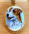 Vtg Jack Russel Terrier Dog Puppy Brooch Pin Pendant Necklace Cameo