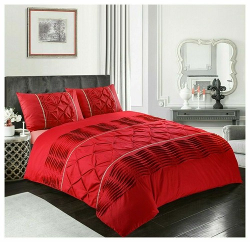 ELEANOR Duvet Cover & Pillowcase Diamante Lace Pleated Pintuck Fancy Bedding Set - Picture 6 of 6