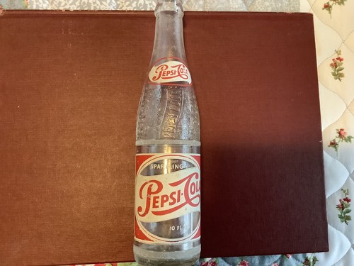 Rare 1953 10oz Clear Embossed ACL Pepsi Bottle. Single Dot.