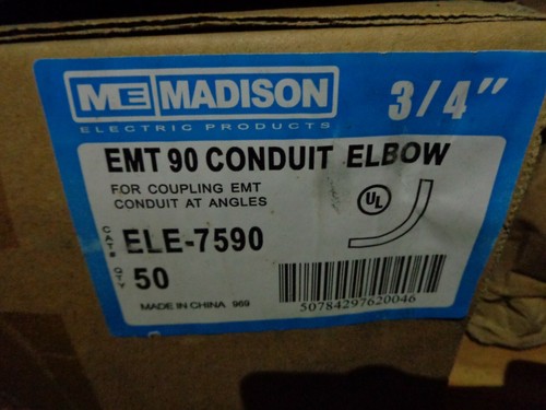 50) Madison Electric ELE-7590 3/4" EMT 90 DEGREE STEEL CONDUIT ELBOW 90° UL READ - Picture 2 of 7