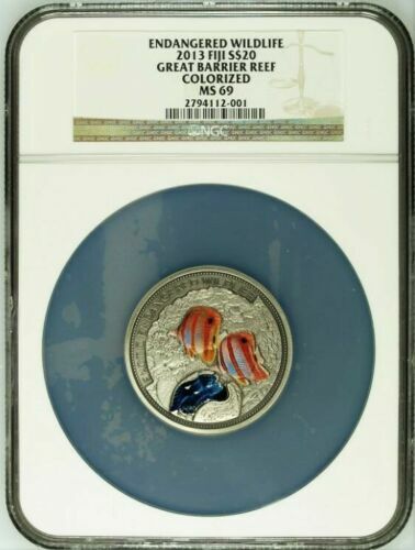 2013 Fiji $20 GREAT BARRIER REEF AUSTRALIA 2 OUNCE OZ .999 SILVER FISH NGC MS69 - Picture 5 of 12