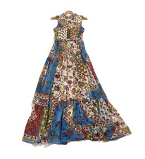 Calvin Klein Women's Sleeveless Patchwork Maxi Dress,34" Blue Red Floral Print