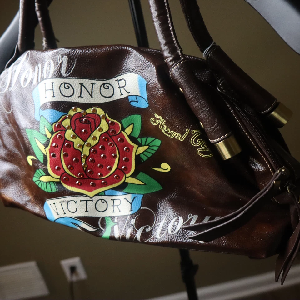 Ed Hardy Honor and Victory Tattoo Tote Bag Rhinestones Cute Y2K Rose - Image 3 of 4