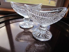 Vintage Waterford Crystal Salt Dip Cellars Boat Shaped Pedestal Round Star Set 2