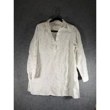 Cynthia Rowley White Embroidered Linen Blend Tunic Shirt Women Size Medium Boho