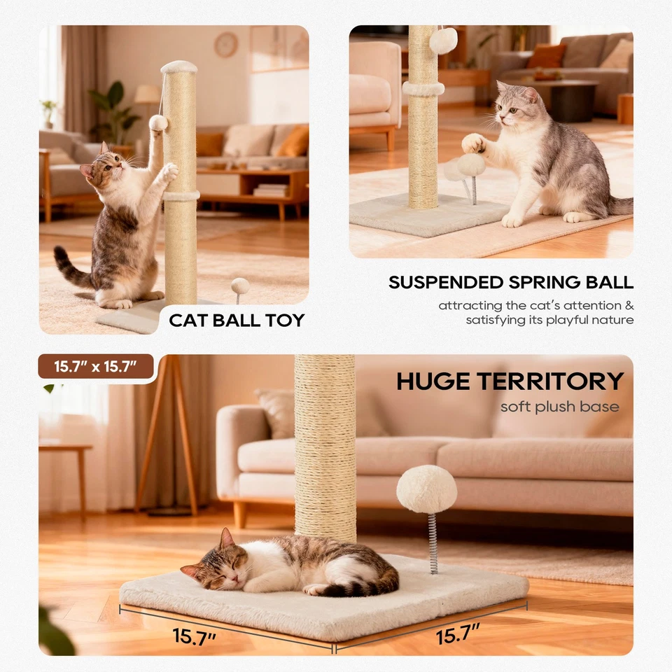 33 Inch Cat Scratching Post Cat Scratcher Natural Sisal Rope Scratch Post Trees - Image 3 of 4