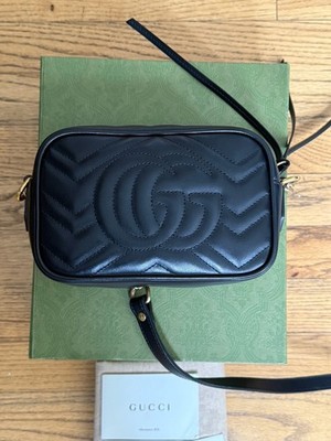 Gucci GG Marmont Mini Camera Bag Black Chevron Leather 448065