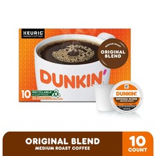 Dunkin Original Blend Medium Roast Coffee, Keurig K Cup Pods, 10 Count Box