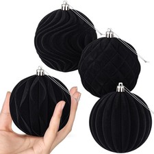 4 Pcs 4 Inch Black Large Velvet Christmas Ball Ornaments Vintage Christmas Pl...