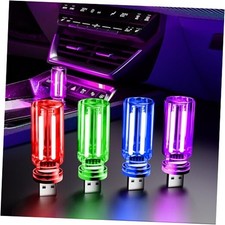 4 PCS Car USB Lights, Portable Plug-in Retro Car 1Red 1Blue 1Green 1Purple