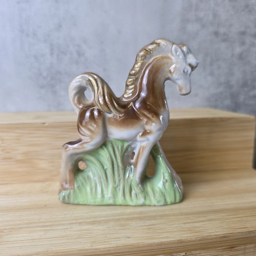 Collectible Porcelain Horse Figurine Lusterware Glaze Brown - Japan