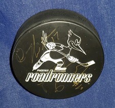 PHOENIX ROADRUNNERS DUAL SIGNED VINTAGE IHL PUCK MADE IN 🇨🇿 UNKNOWN SIGNATURES