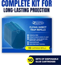 10-Pack Refill Cartridges for Fruit Fly Trap Indoors - Strong Adhesive to Cap...
