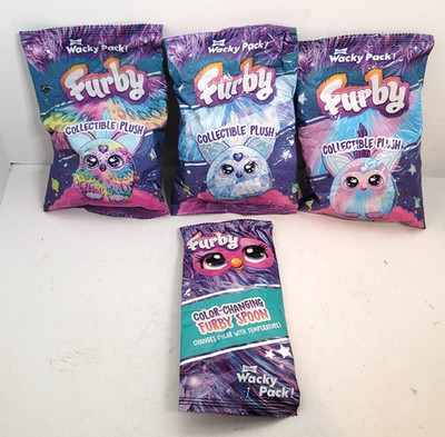 Sonic Wacky Pack Furby Collectible Plush x3 & a Color Changing Furby Spoon NEW