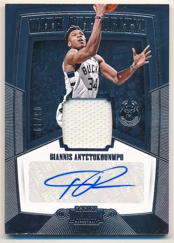 GIANNIS ANTETOKOUNMPO 2018/19 PANINI DOMINION AUTOGRAPH JERSEY PATCH AUTO #03/49