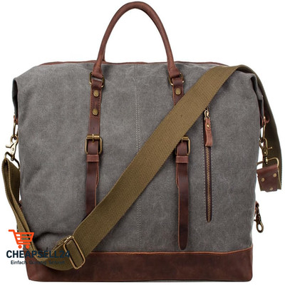 Reisetasche 60L Canvas Leder Trim Unisex Handgepäck Weekender