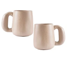 Uaral Large Coffee Mugs Set of 2 - 20oz Cream Stoneware Jumbo Handle Tea Coco...