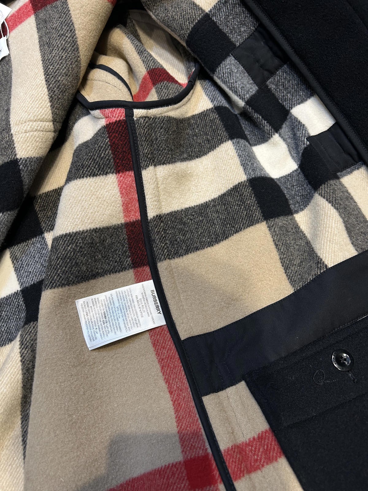 Burberry Wool Duffle Coat Black w Nova Check Lining Men's Size Medium image 7