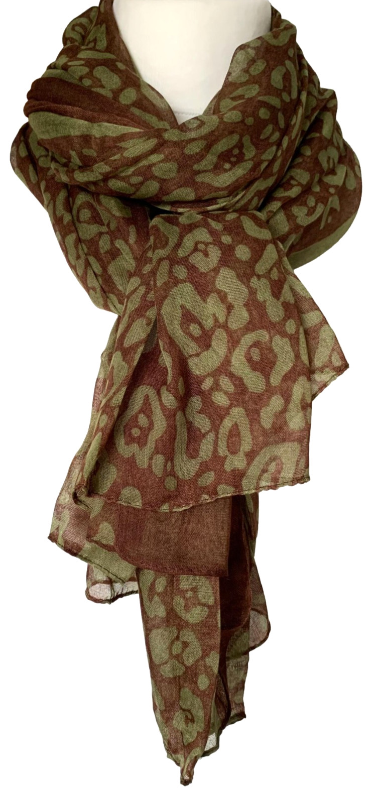 Leopard Print Scarf Ladies Green Brown Animal Print Shawl Lightweight Wrap New