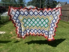 Rainbow Granny Square Throw Blanket Bright 75x55 Quilt Look