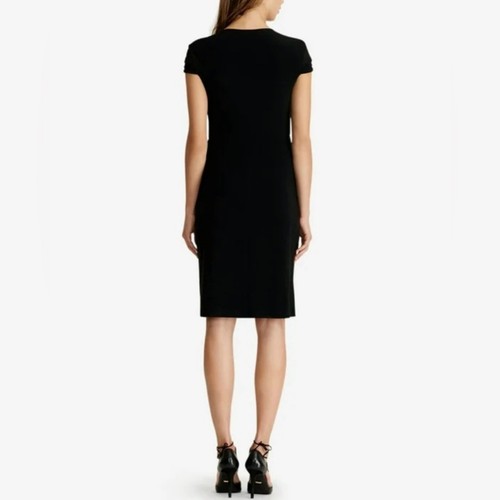 Abito LAUREN Ralph Lauren nero con maniche ad aletta increspature laterali, taglia 8 - Foto 3 di 13