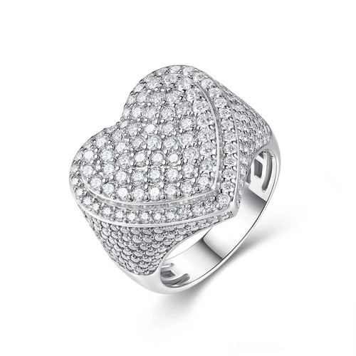 4.06tcw Iced Out VVS MOISSANITE Heart Ring for Hip Hop Mens SOLID 925 Silver - Picture 2 of 12