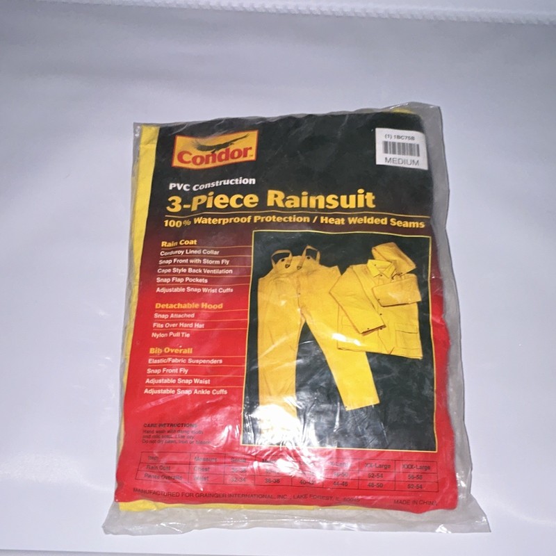 Condor 3-Piece Rainsuit PVC Construction Yellow Medium Waterproof Protection