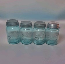 Ball Perfect Mason Blue Glass Jar Set of 4 With Zinc Caps #s 4,5,7,10
