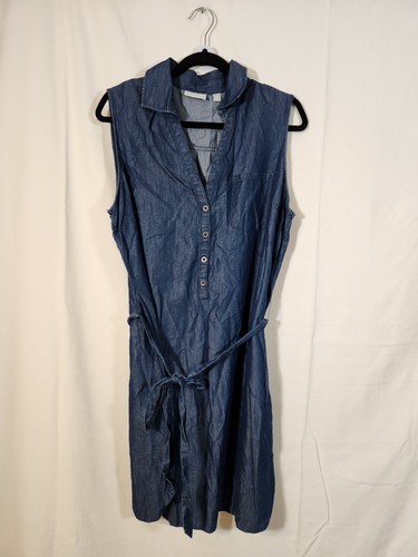New York & Co Blue Chambray Sleeveless Collared Button Mini Shirt Dress XL $70