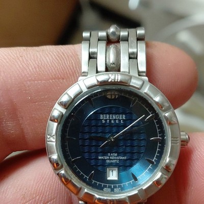Berenger Water-Resistant Quartz Wristwatch Blue Dial Stainless Steel Band
