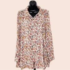 Simply Noelle Long Sleeve Button Down Lightweight Boho Tunic Top L/XL