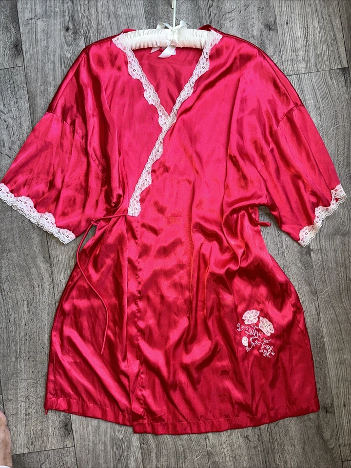 Vestido y bata de satén vintage Secret Treasures rojo encaje recortado quimise XXL SKU13 Foto 2 de 4