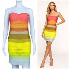 Bandage Strapless Bodycon Mini Dress Size L RN80742 Striped Coquette Party Y2K