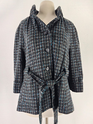 NWT Ann Taylor Loft Womens XL Extra Large Tweed Blazer Jacket Black Blue Gray 