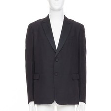 VALENTINO black 100 silk satin trim peak label full canvas tuxedo blazer IT48 M