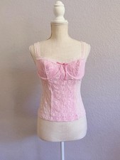 Victoria's Secret Womens Pink Lace Ruffle Strap Corset Bustier Cami Top Size M