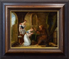 Early 19thC French Oil, The Blessing | Antique Devotional Genre Painting