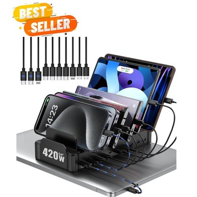 USB C Charging Station: 10-Port 420W Fast Charge for MacBook, iPhone & More