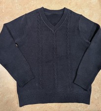 Boy Navy Blue V-neck Knit Cotton Sweater School Long Sleeve Comfy Sz 5/6