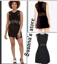 NWT BCBG MAXAZRIA SIZE 0 LEANDRA LACE INSERT ASYMMETRIC HEM SHEATH DRESS