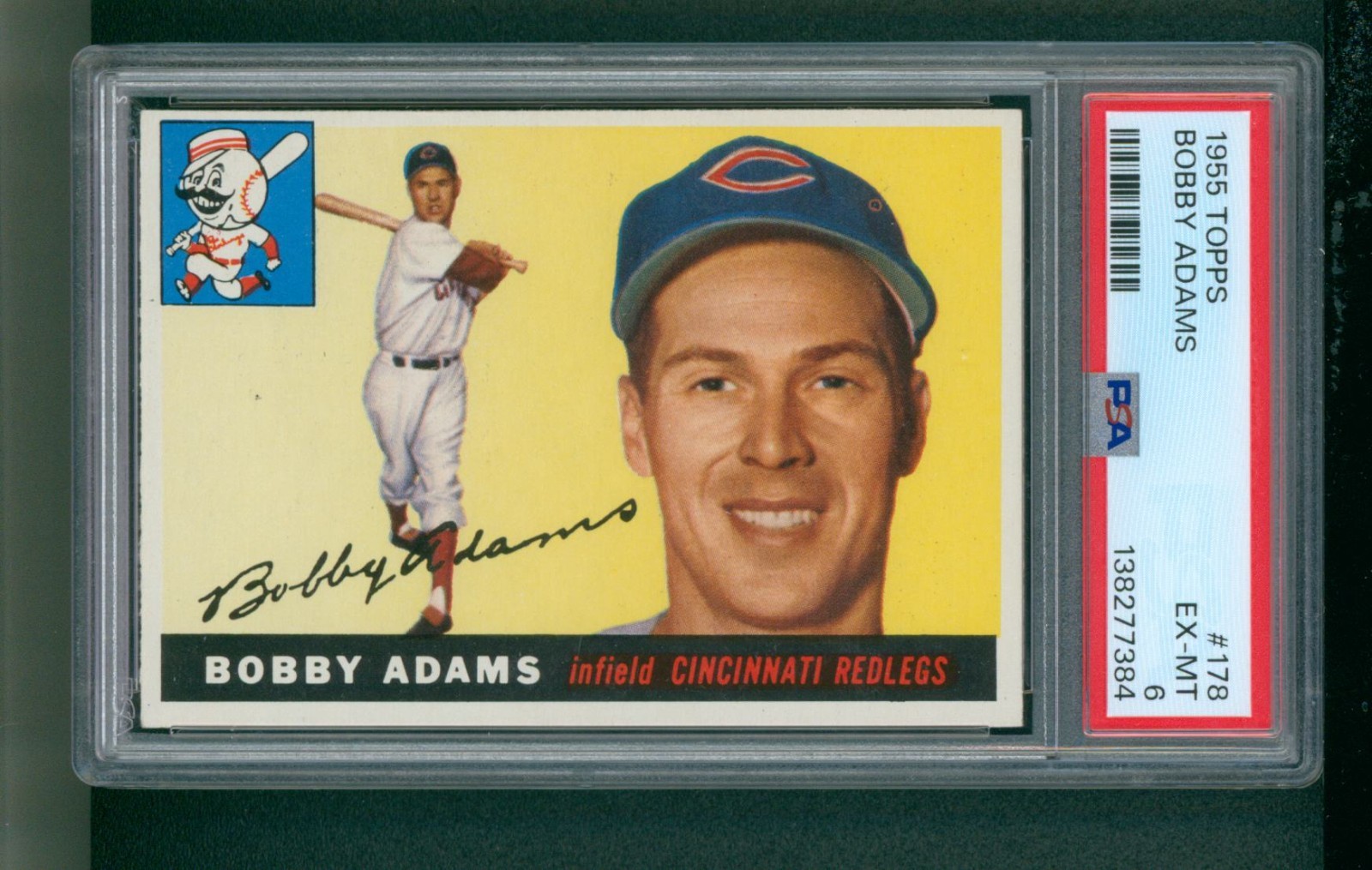 1955 Topps Baseball Card - #178 Bobby Adams, PSA 6 EXMT