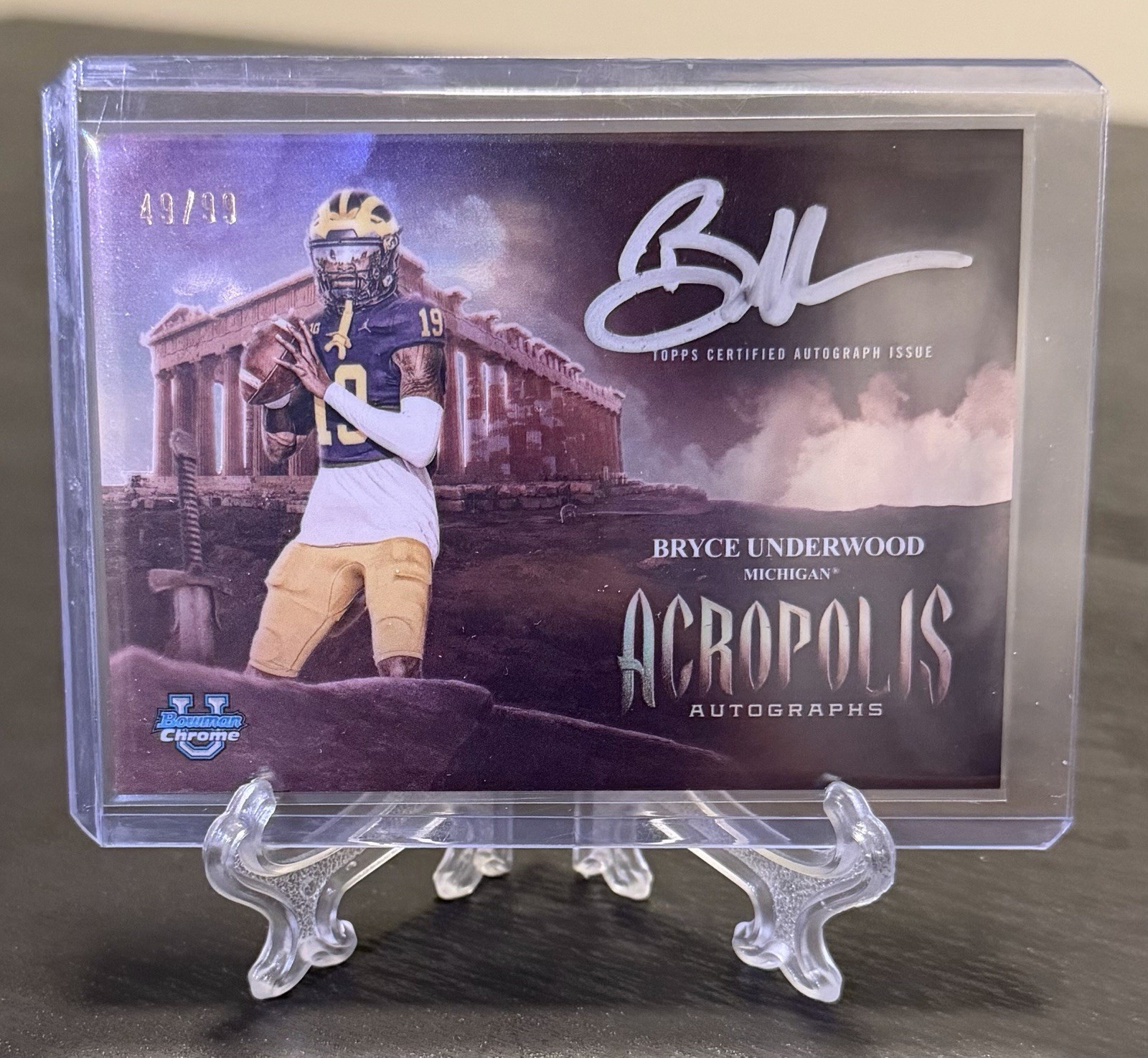 Bryce Underwood Bowman U Chrome 2025 Acropolis On Card Autograph /99 Michigan