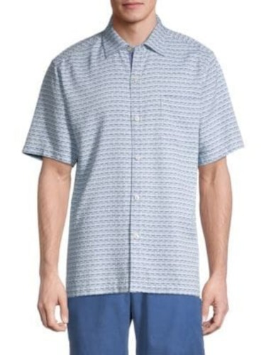 TOMMY BAHAMA Mens Geovanni Geo Light Blue Short Sleeve Collared Shirt XS