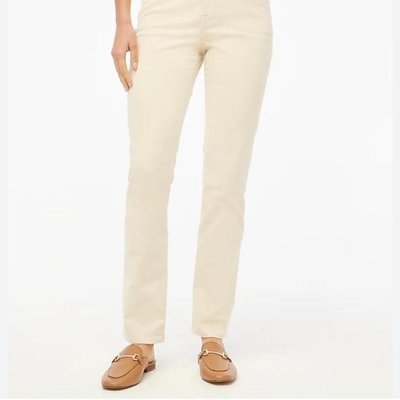 J.Crew Cream High Rise Corduroy Slim Straight Pants Size 33 Cream Off White