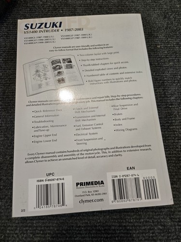 Suzuki VS1400 VS 1400 Intruder 1987-2003 Service Repair Manual Clymer M482-2 - Picture 2 of 7