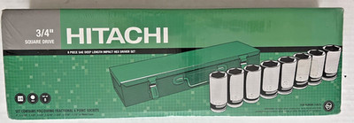Hitachi 3/4'' 8-Piece Sae Deep Impact Hex Driver Square Drive Set Taiwan Case
