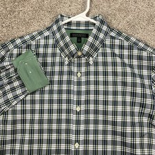 Banana Republic Men's L Slim Fit Gray Green Plaid Button Down Shirt Flip Cuff
