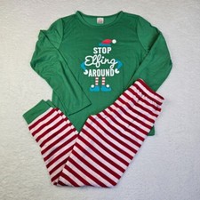 Kid's 2 Piece Christmas Pajama Set Size S Long Sleeve Holiday Stop Elfing Around