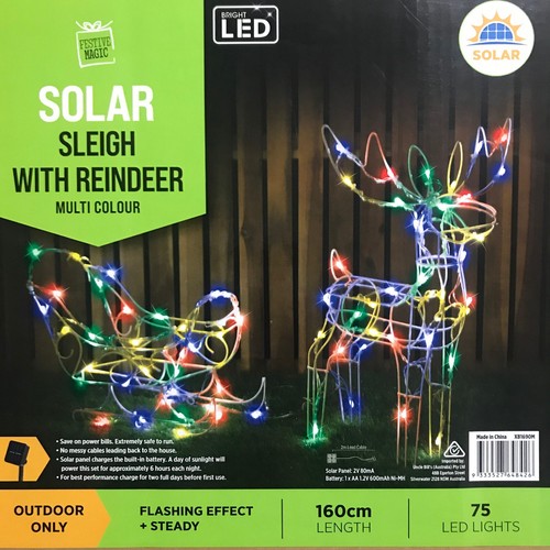 Sleigh Reindeer Deer Solar MULTI LED Fairy Light Outdoor Christmas Xmas